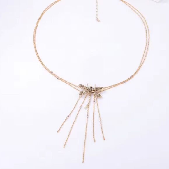New ZARA Double Dragonfly Fringe Boho Necklace - Picture 10 of 14